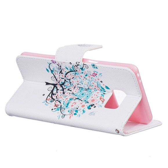 Galaxy Note 7 Case PU Leather Folio Magnetic Wallet Card Slots White Floral Tree - Picture 2 of 4